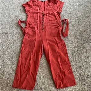 Women's Burnt Orange Linen Blend Jumpsuit